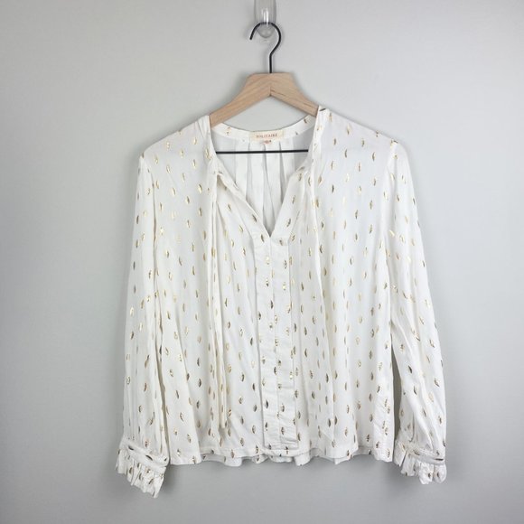 Solitaire Tops - Solitare Gold Leaf Print Blouse Top Long Sleeve M